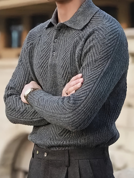 Men's Casual Knit Sweater with Lapel Collar