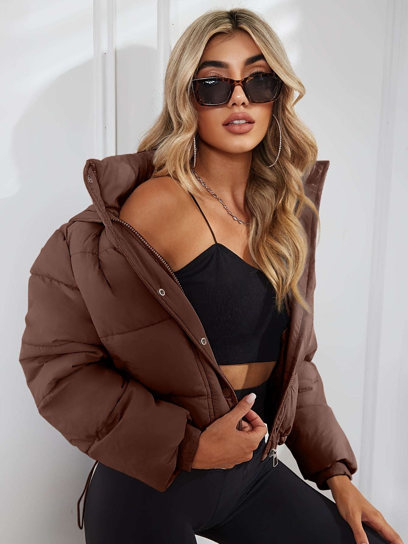 Solid Color Padded Jacket Coat