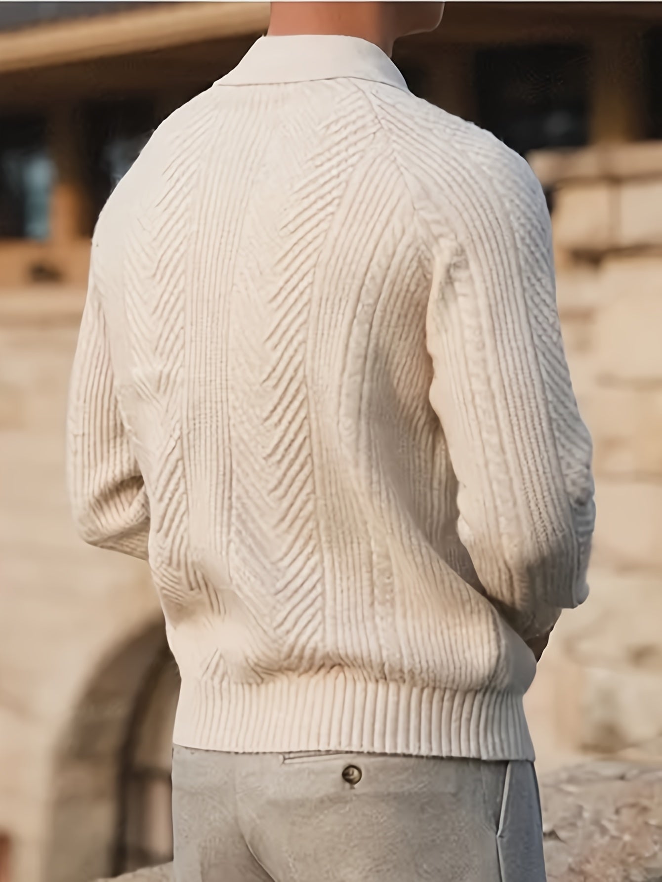 Men's Casual Knit Sweater with Lapel Collar