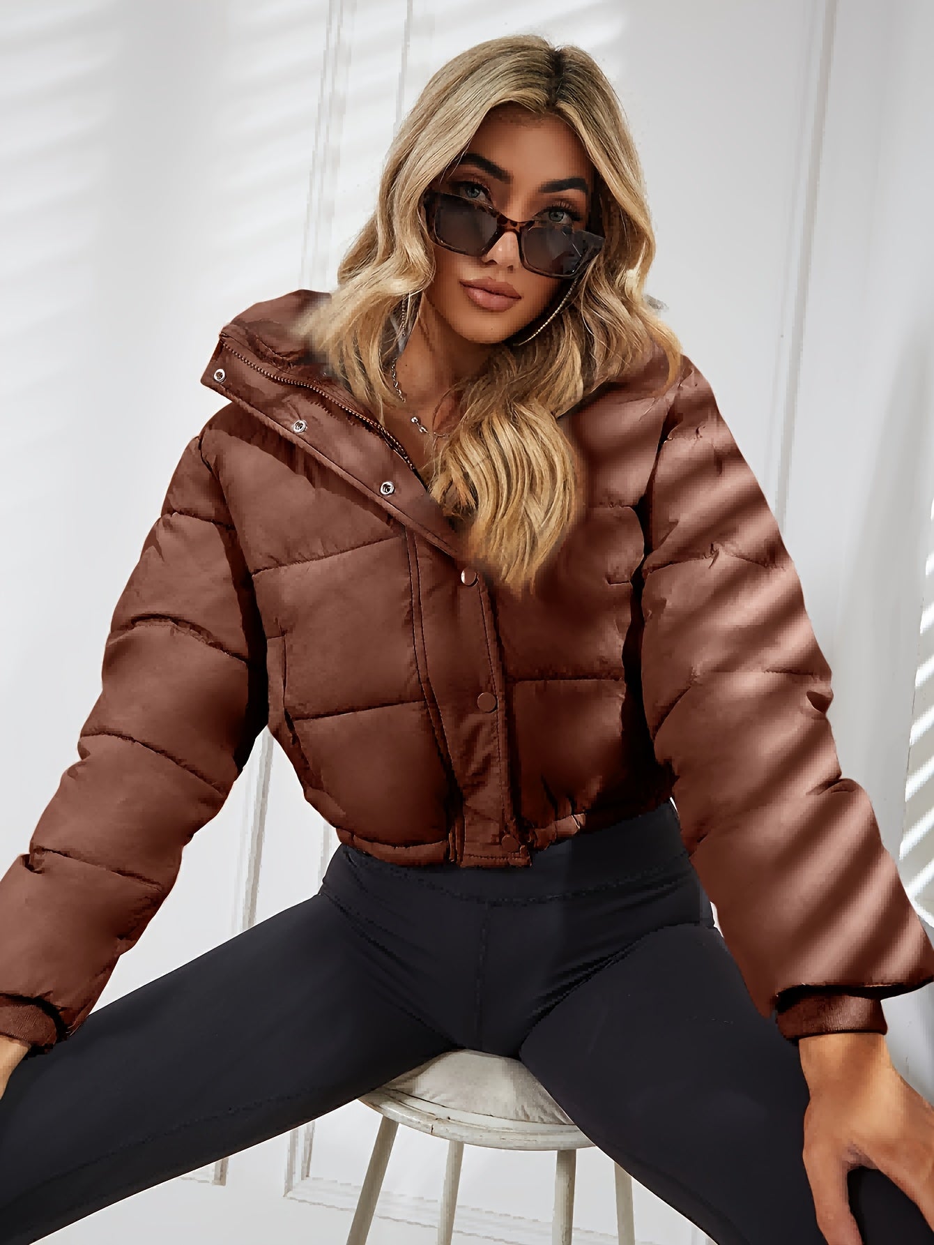 Solid Color Padded Jacket Coat