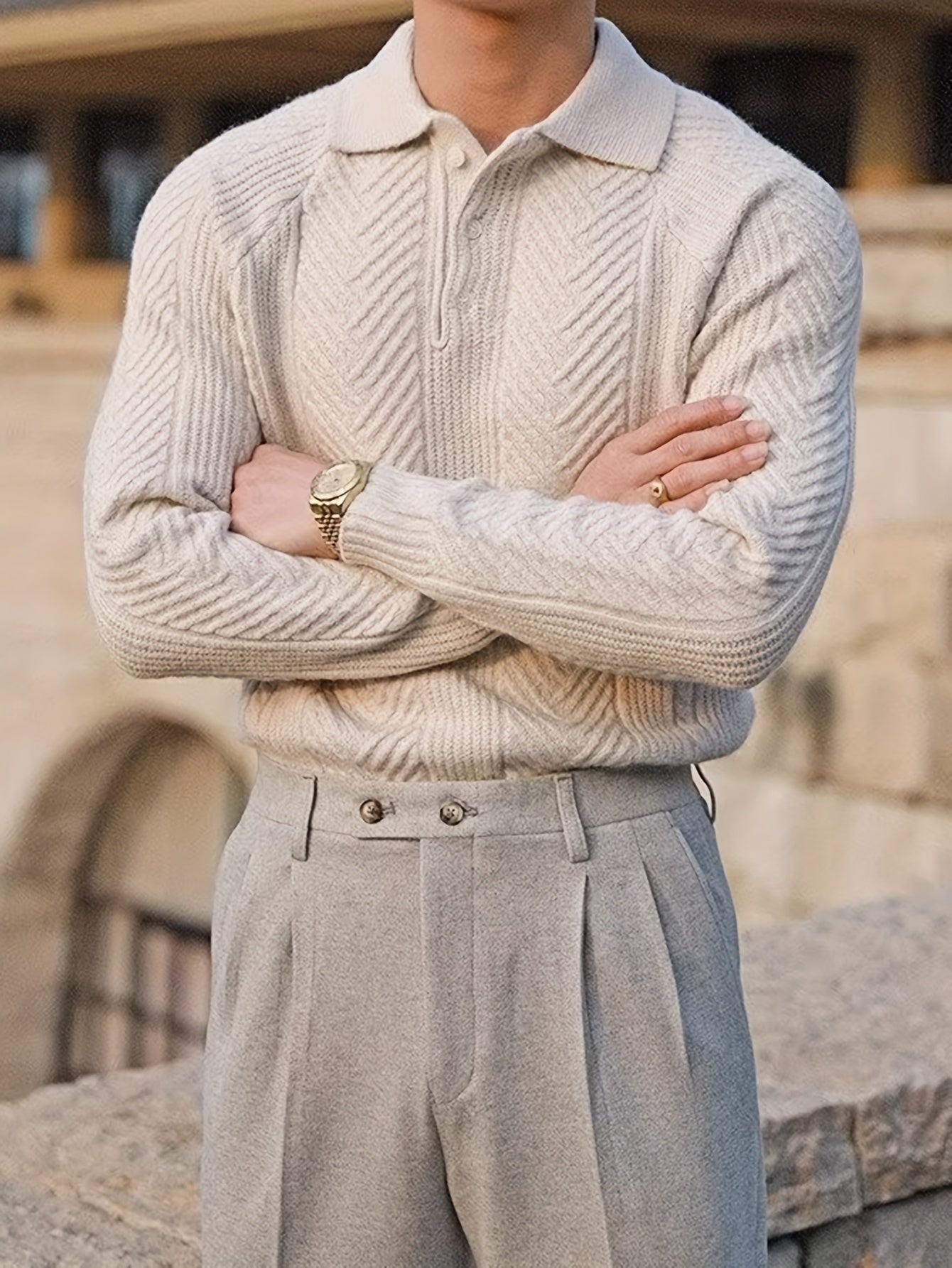 Men's Casual Knit Sweater with Lapel Collar