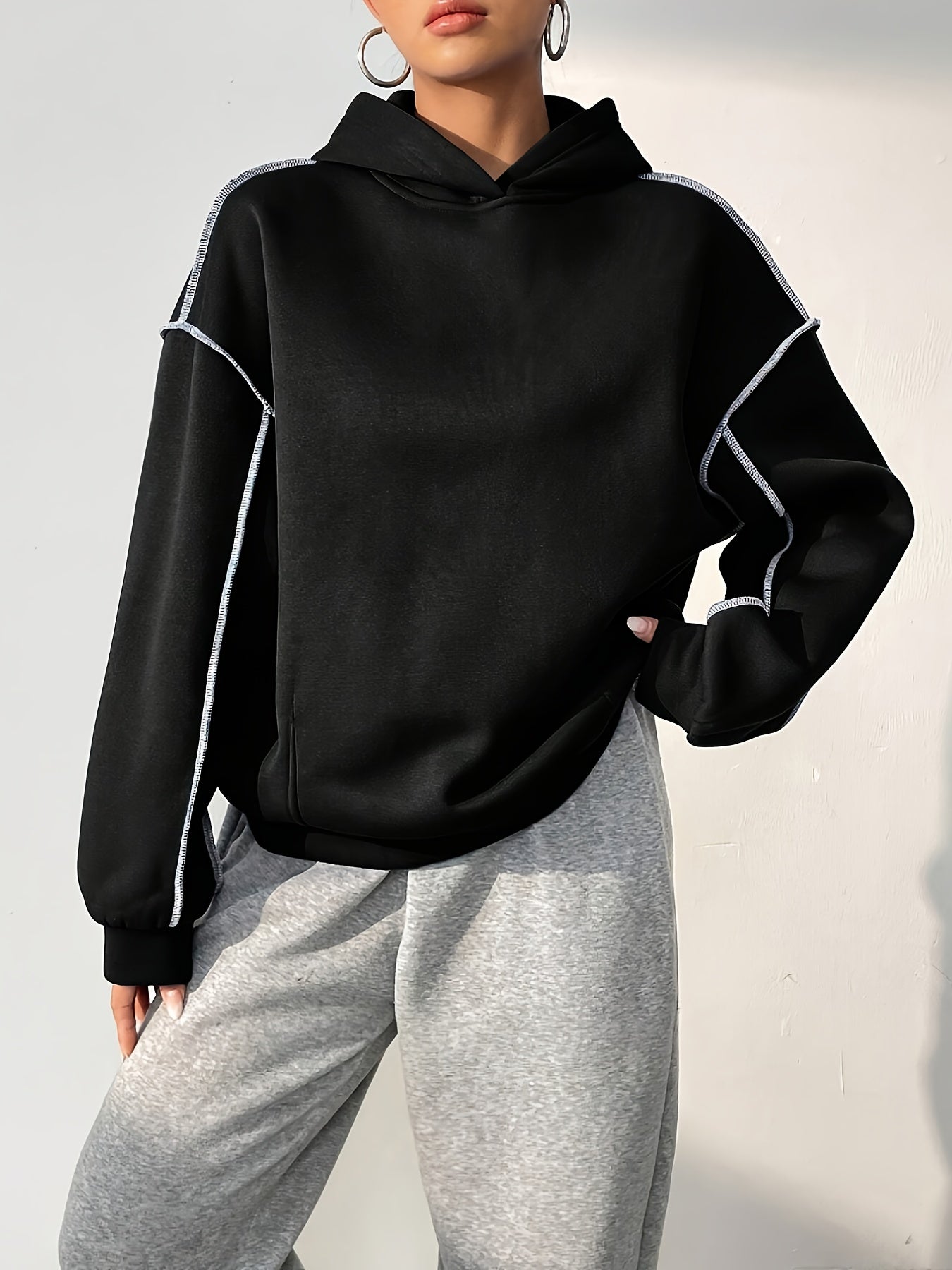 Contrast Trim Drop Shoulder Hoodie