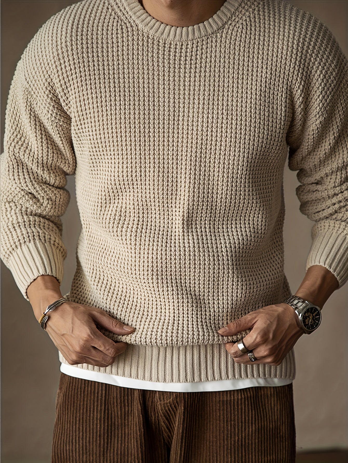 Men's Solid Knitted Pullover Sweater