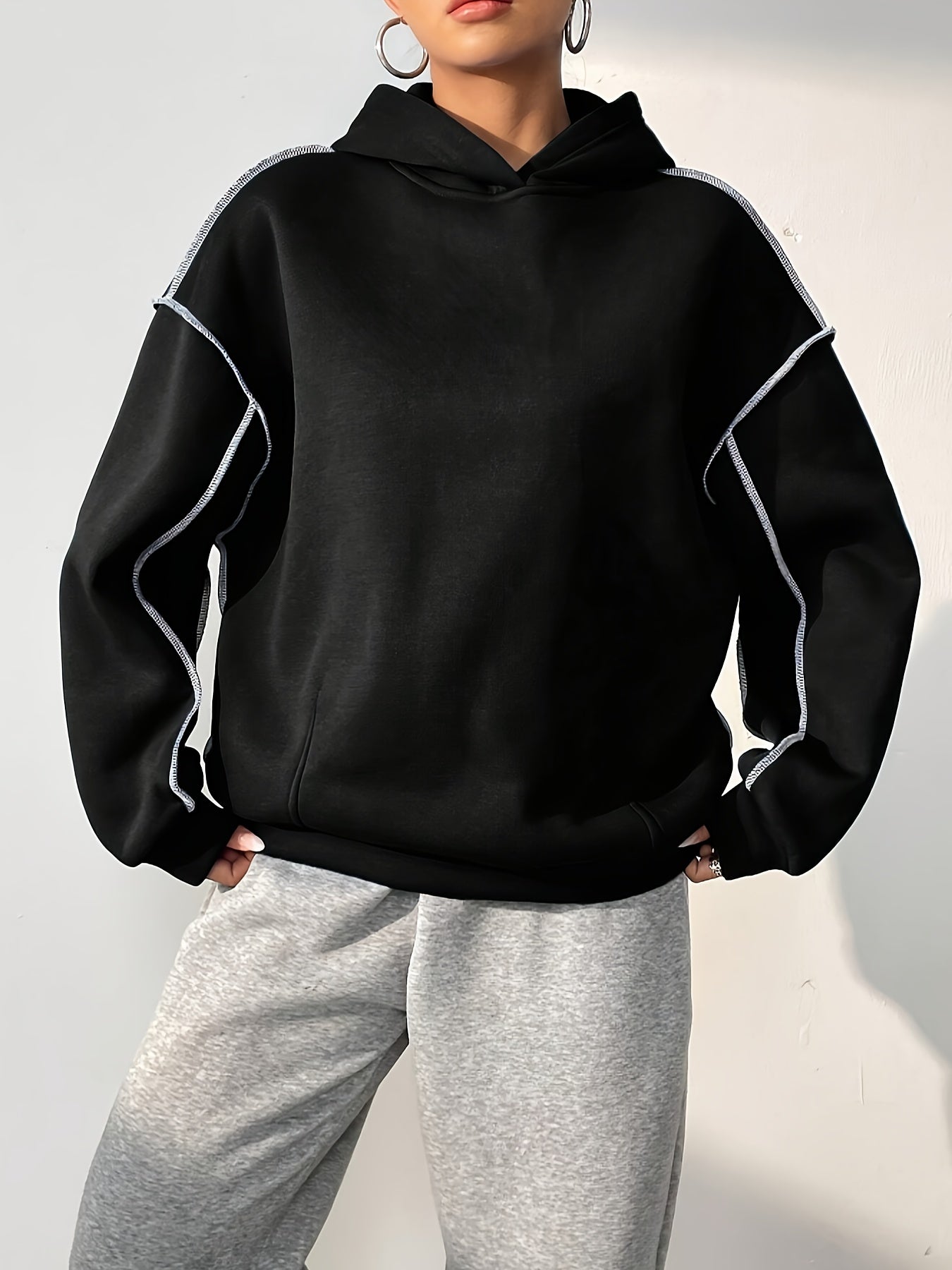 Contrast Trim Drop Shoulder Hoodie