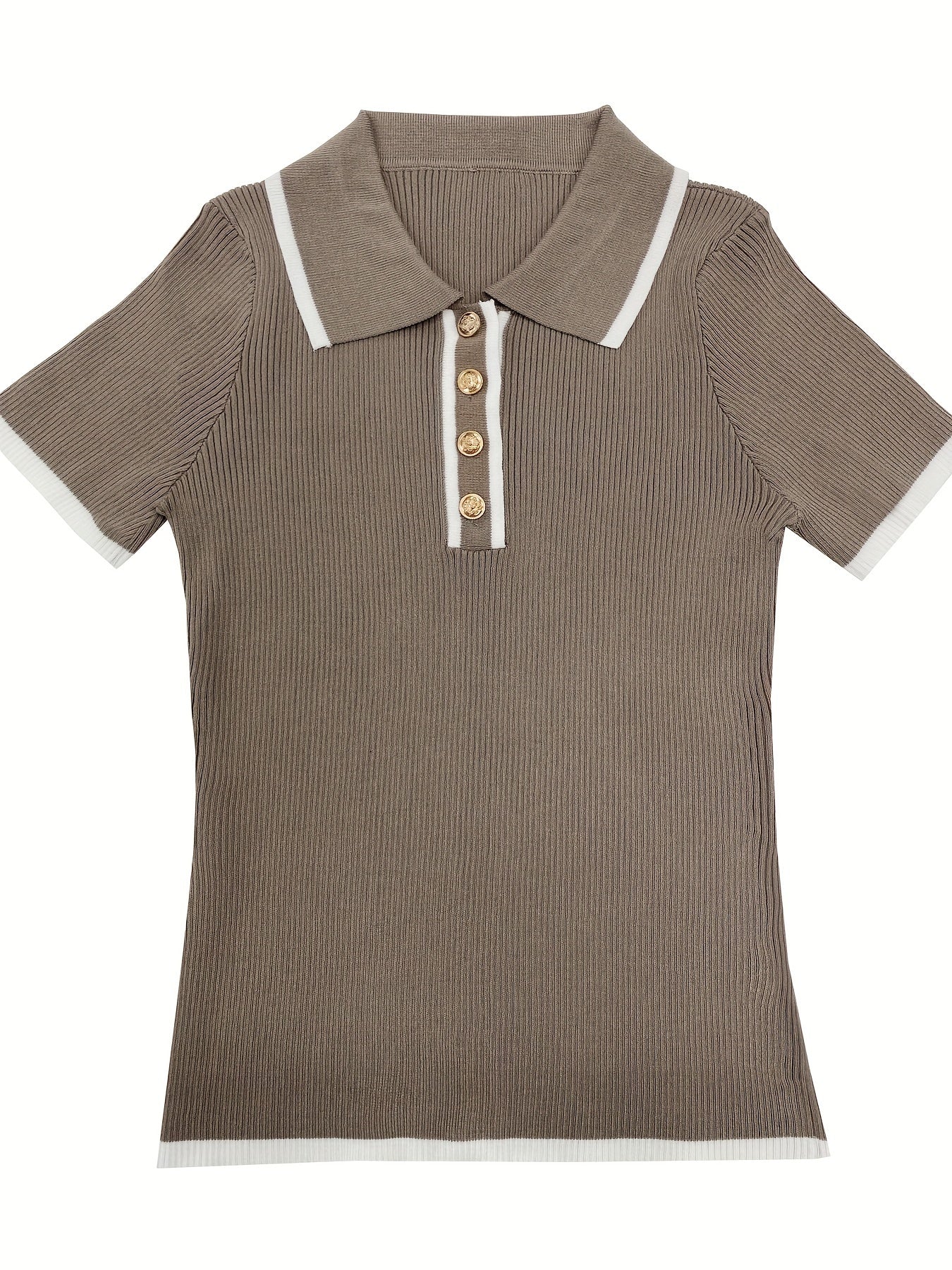 Contrast Trim Collared Slim Top