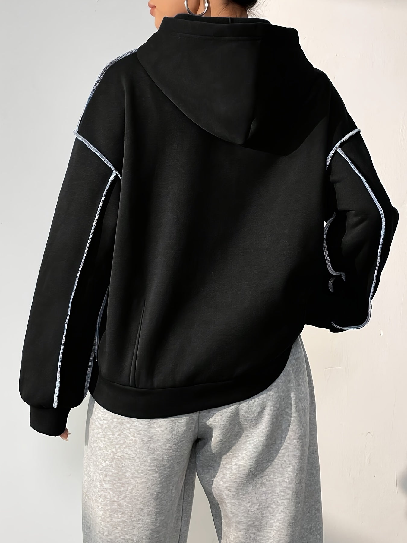 Contrast Trim Drop Shoulder Hoodie