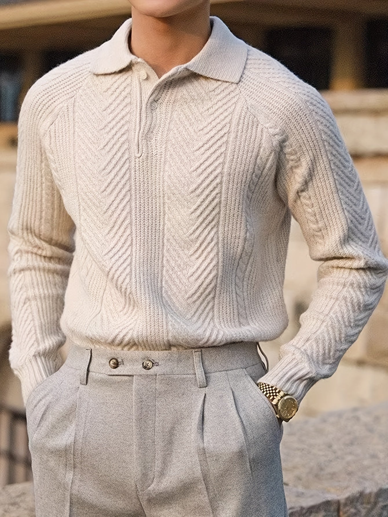 Men's Casual Knit Sweater with Lapel Collar