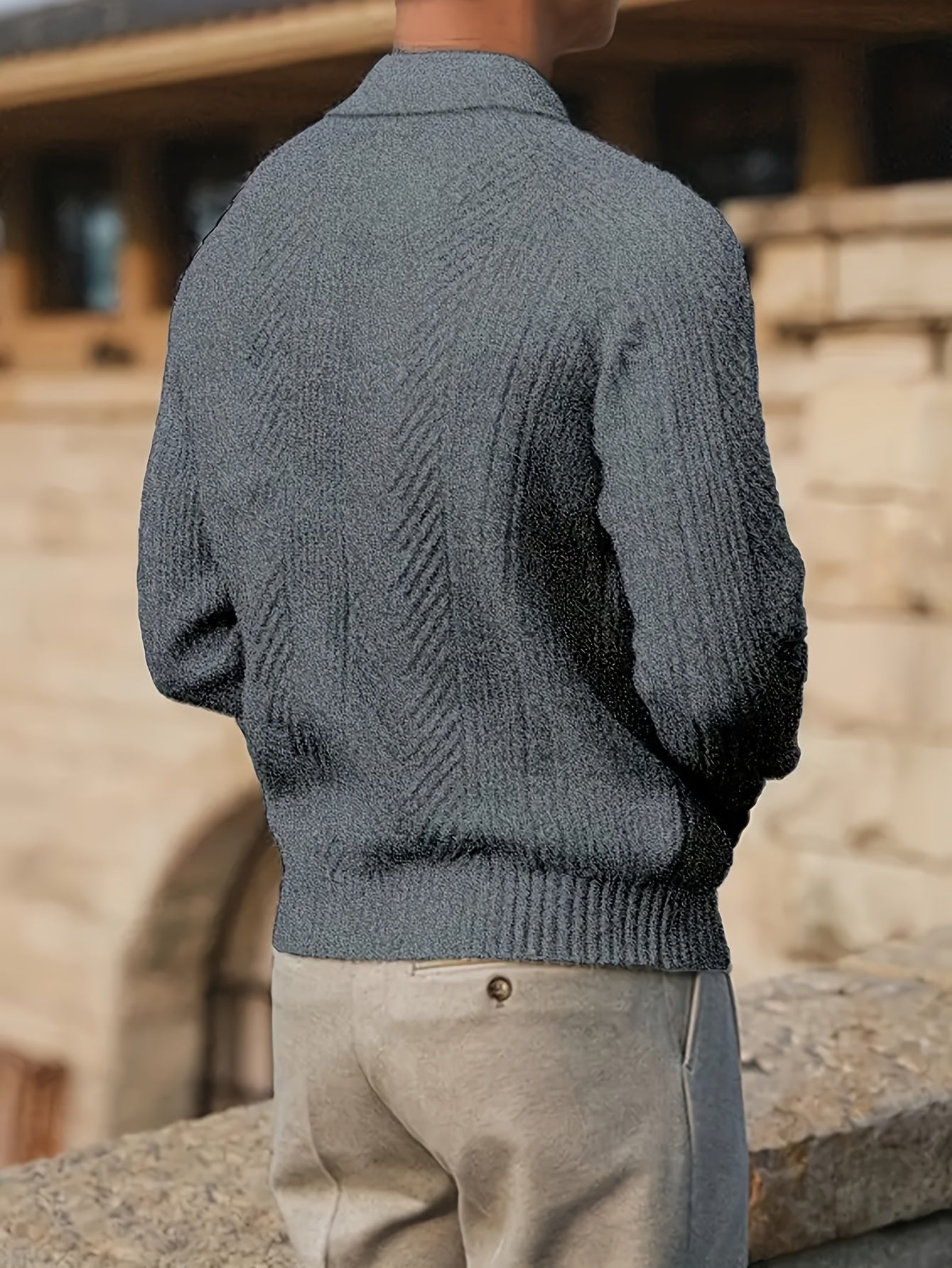 Men's Casual Knit Sweater with Lapel Collar