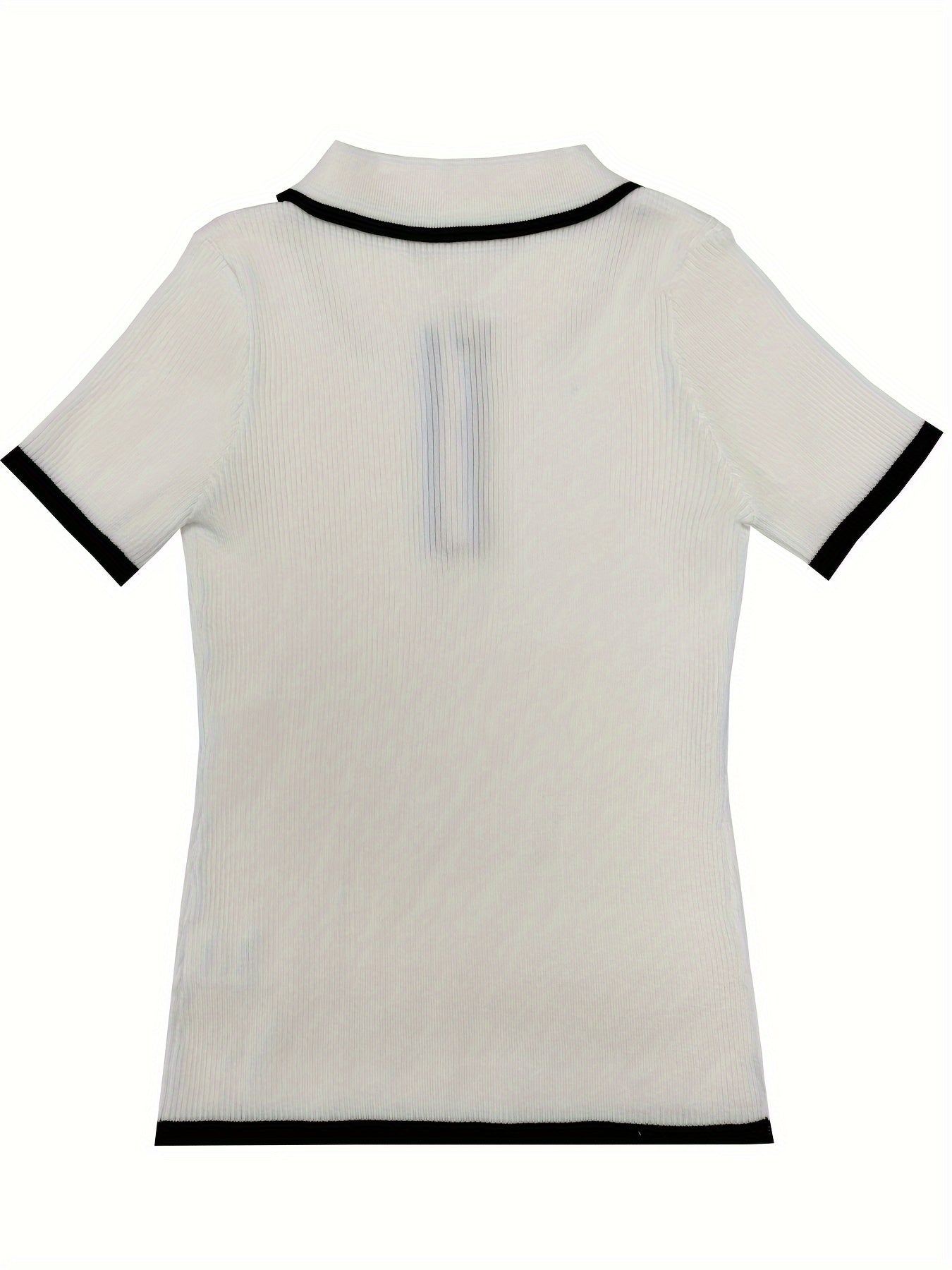 Contrast Trim Collared Slim Top