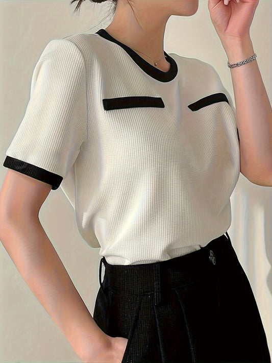 Contrast Trim Crew Neck Blouse