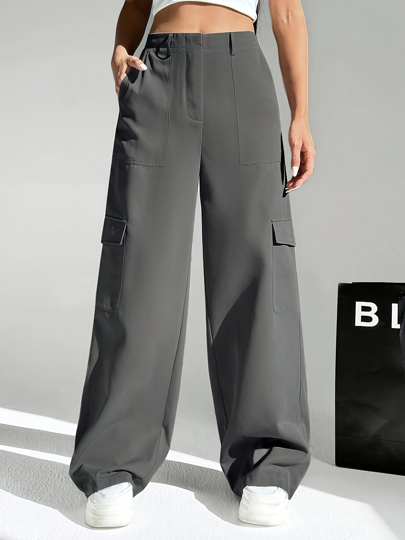 Solid Color Slant Pocket Cargo Pants