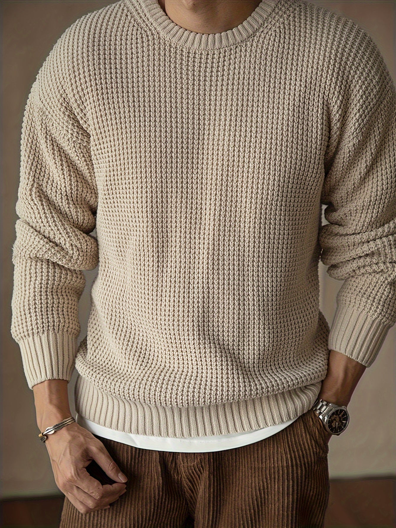 Men's Solid Knitted Pullover Sweater