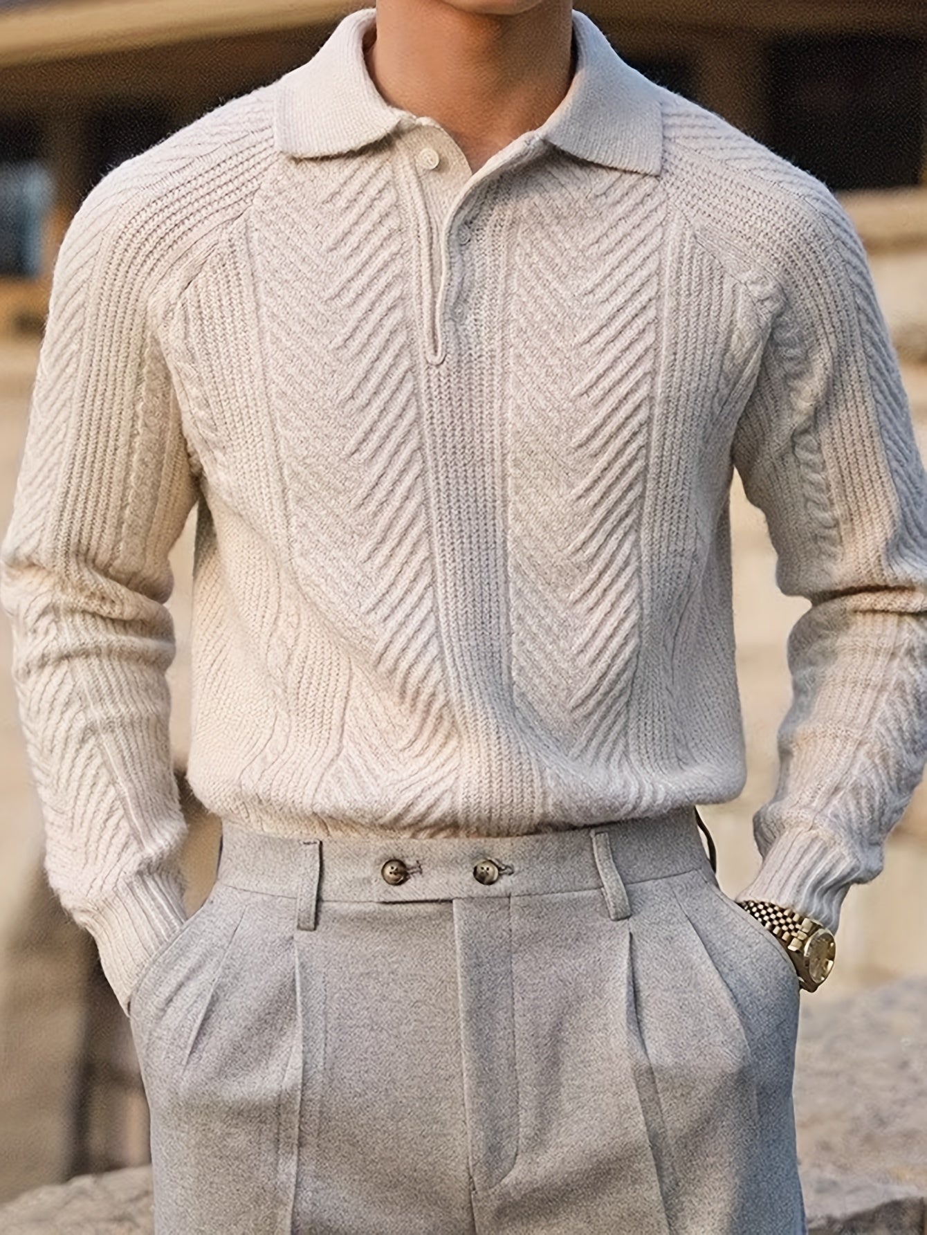 Men's Casual Knit Sweater with Lapel Collar