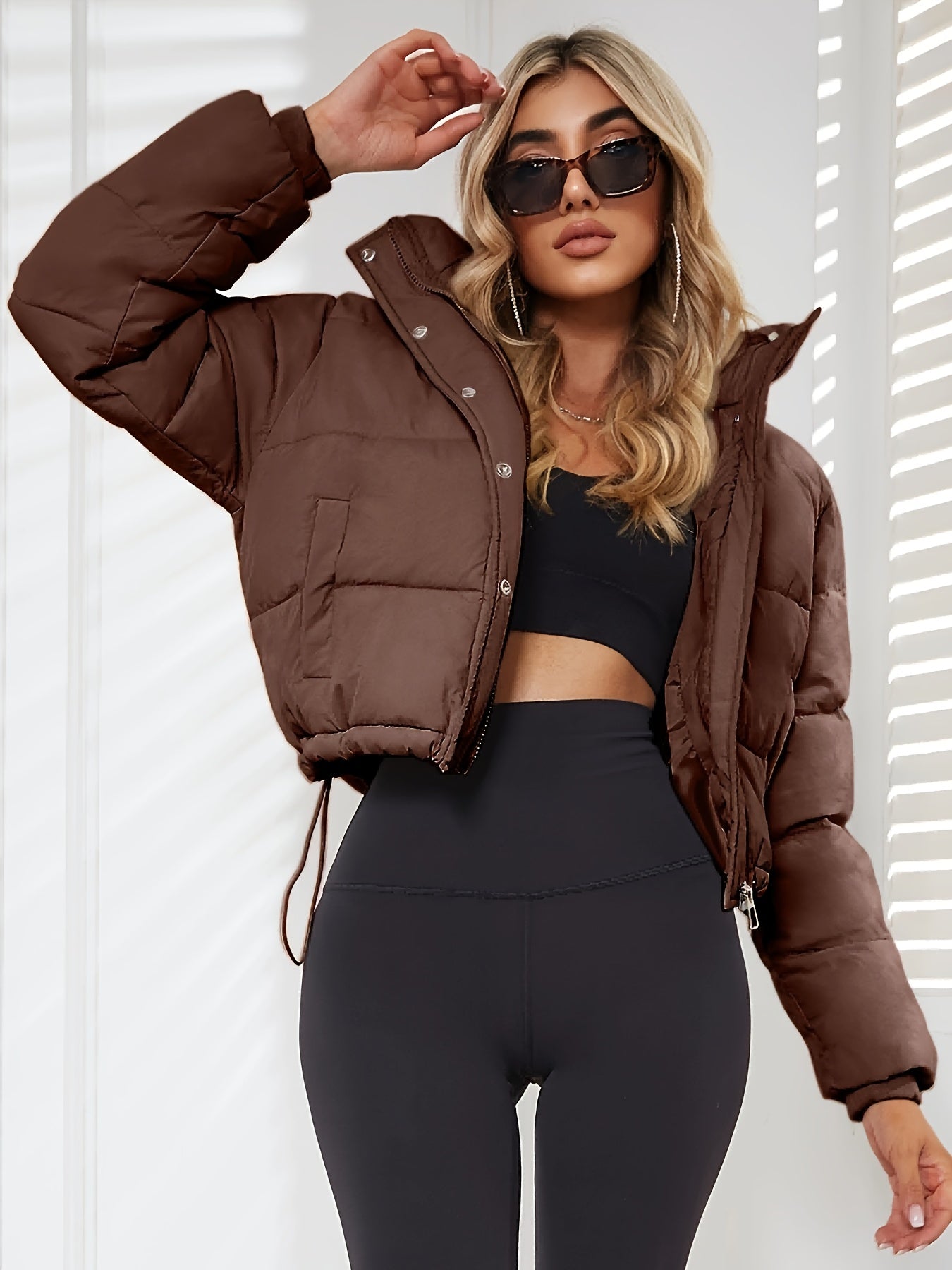 Solid Color Padded Jacket Coat