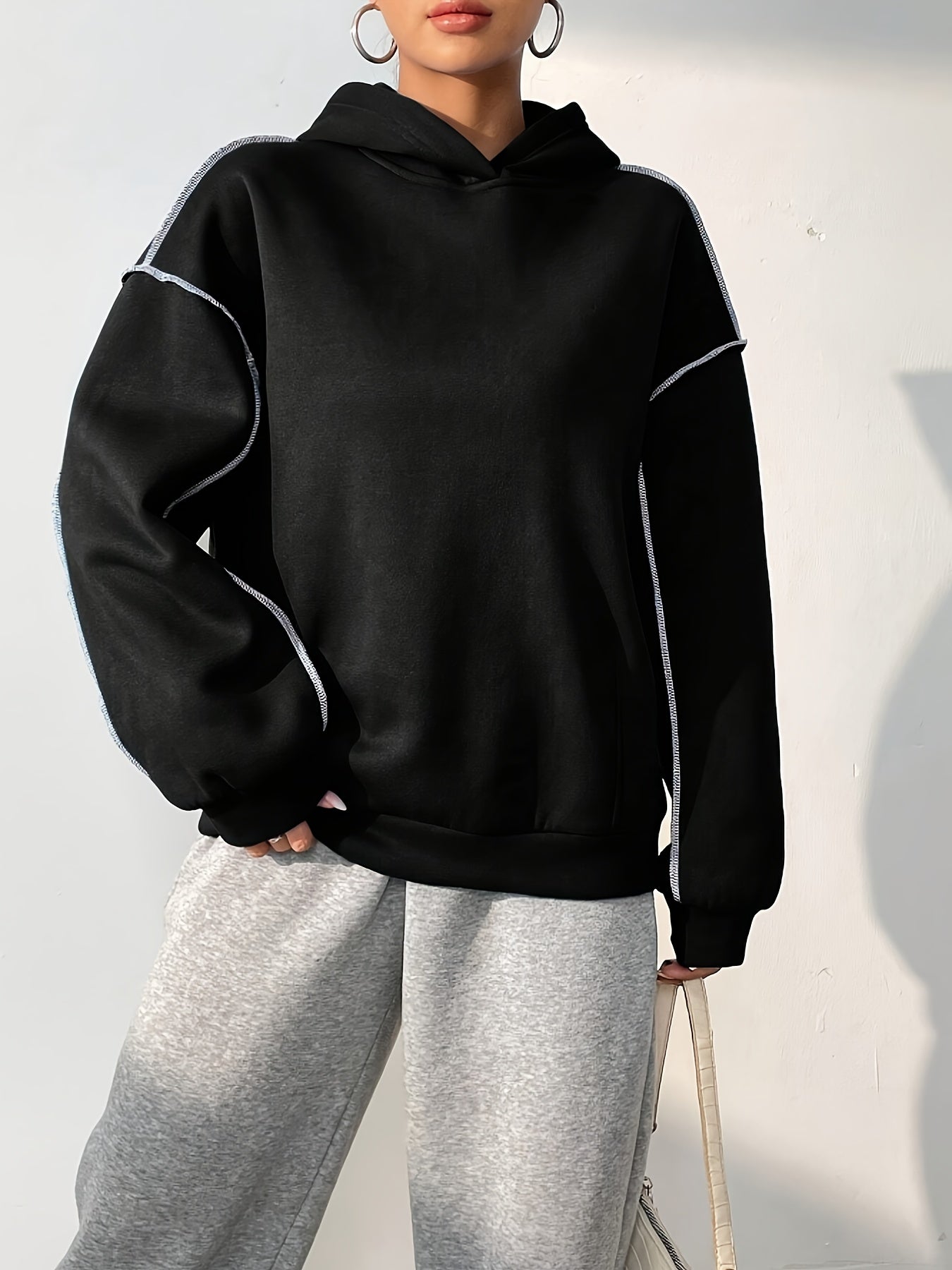 Contrast Trim Drop Shoulder Hoodie